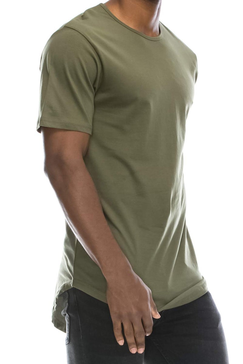 JC DISTRO Mens Hipster Hip Hop Cotton Elong Round Scallop Tshirt Military Green XLarge - Image 1